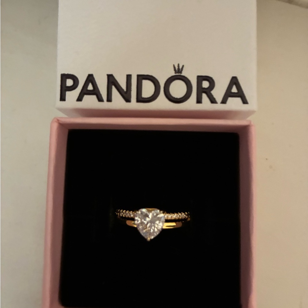 Pandora Gold Heart-Shaped Ring with Silver Accents - Picture 3 of 5
